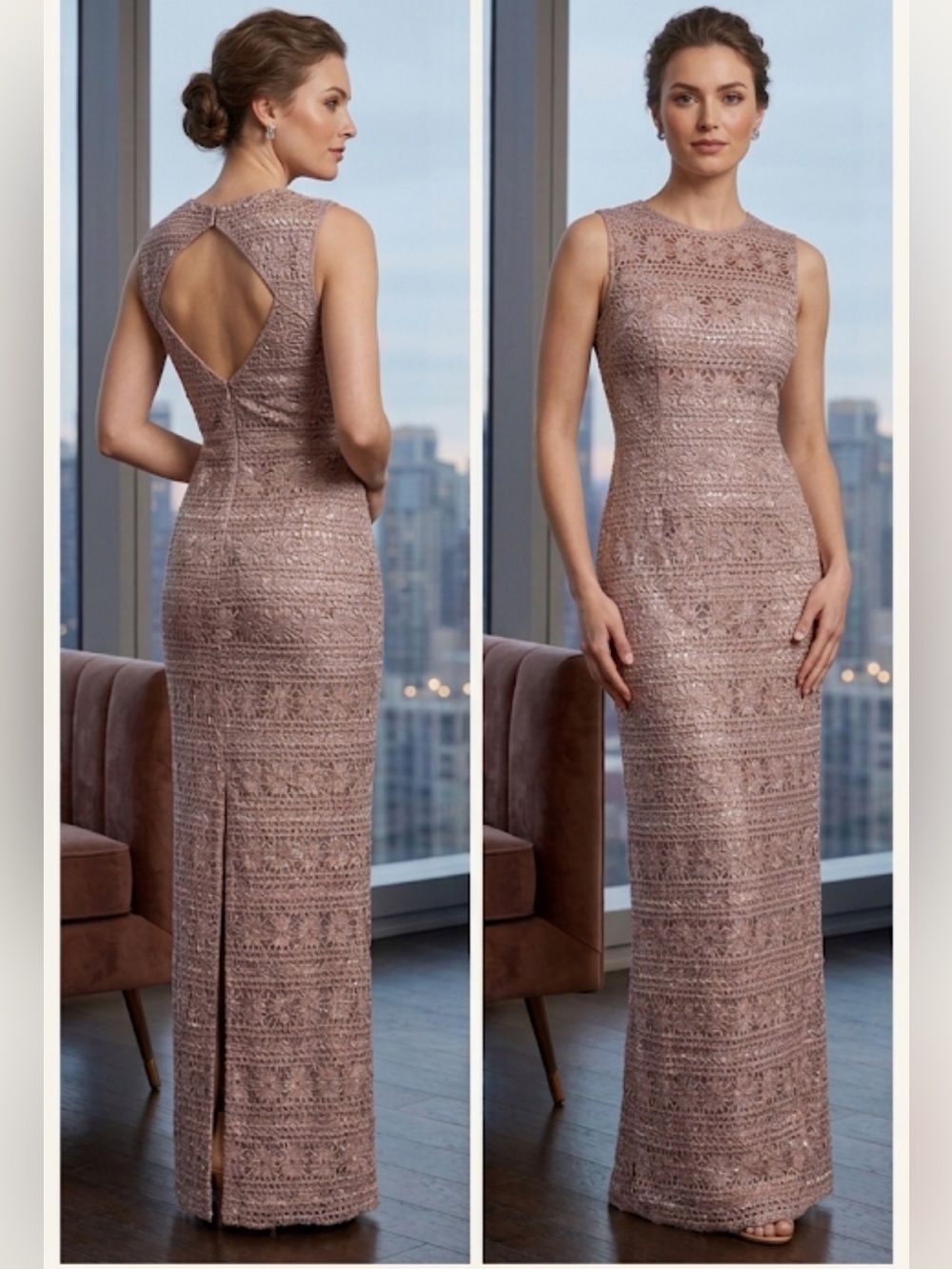 JS Collection 💙💗Chevron ribbon embroidered with cut out back long Gown - Picture 14 of 14